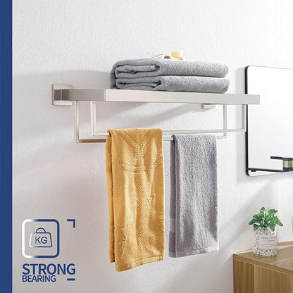 KOKOSIRI Towel Rack 20 Inches Bathroom Towel Shelves with Double Towel Bars SUS304 Stainless Steel Wall Mounted, Brushed Nickel B6003BR-L20