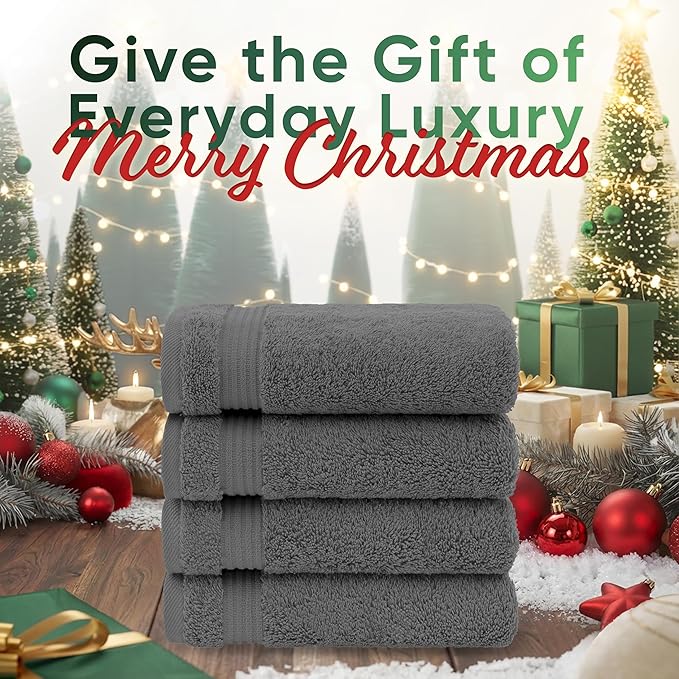 American Veteran Towel, Hand Towels for Bathroom Set of 4, 100% Cotton Turkish Hand Towel Sets, Soft Hand Face Towels, Dark Gray Hand Towels