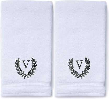 Decorative and Monogrammed Hand Towels for Bathroom Kitchen Makeup | Personalized Gift for Wedding-Bridal | Roman Font Custom Luxury Turkish Towel | Spa Collection, Oversized, 16 X 30 Inch, Set of 2