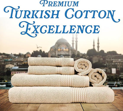 EastNBlue Lara Premium Bath Towel Set 6 Piece - Soft & Highly Absorbent Bathroom Towel Set, 100% Luxury Turkish Cotton, Flannel Bath Towels, 1 Bath Towel, 1 Hand Towel, 4 Washcloths - Beige