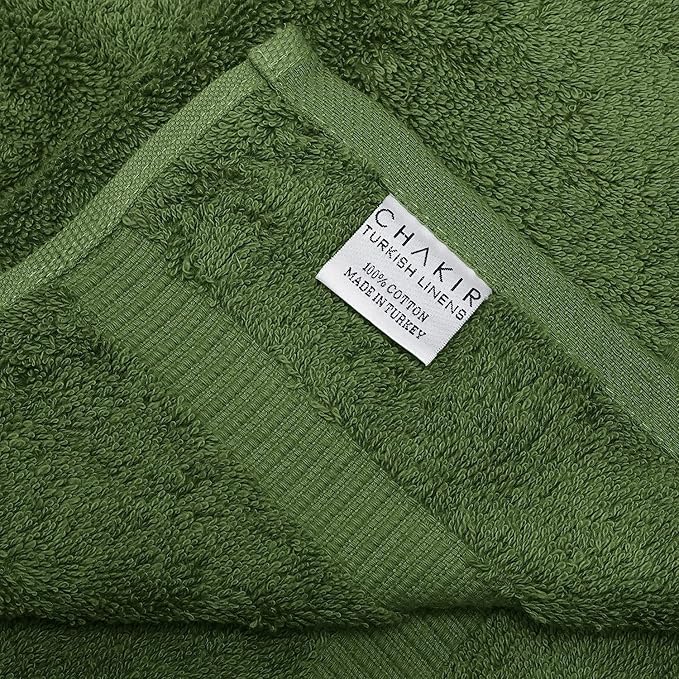 Chakir Turkish Linens 100% Cotton Premium Turkish Towels for Bathroom | 30'' x 60'' Large Bath Towels (4 Piece, Moss)