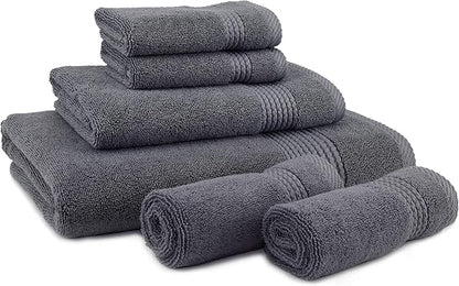 East'N Blue Lara Premium Bath Towel Set 6 Piece - Soft & Highly Absorbent Bathroom Towel Set, 100% Luxury Turkish Cotton, Flannel Bath Towels, 1 Bath Towel, 1 Hand Towel, 4 Washcloths - Dark Gray