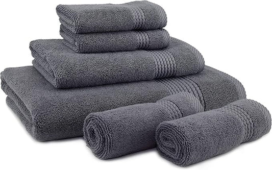 East'N Blue Lara Premium Bath Towel Set 6 Piece - Soft & Highly Absorbent Bathroom Towel Set, 100% Luxury Turkish Cotton, Flannel Bath Towels, 1 Bath Towel, 1 Hand Towel, 4 Washcloths - Dark Gray