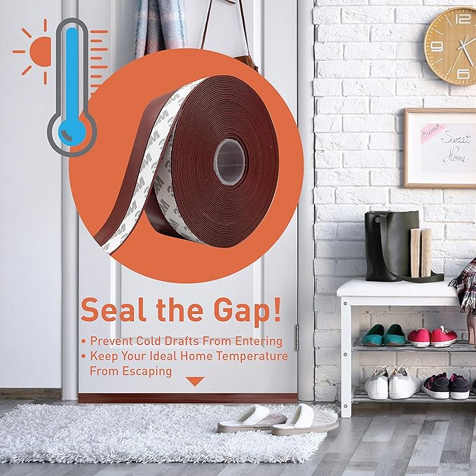 Weather Stripping Door Seal Strip - Silicone Sealing Tape for Weather Stripping Around Doors Windows Showers Etc. - Tough and Flexible Door Weather Seal That Stops Draft - (Brown 35mm)
