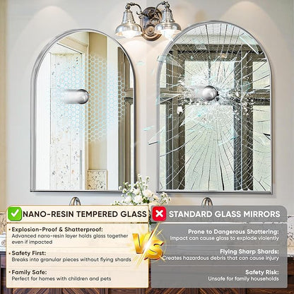 Arched Mirror 30"x40", Bathroom Mirror, Wall Mounted Vanity Mirror with Arch Metal Frame for Bathroom, Over Sink, Bedroom, Living Room, Deep Frame, Silver