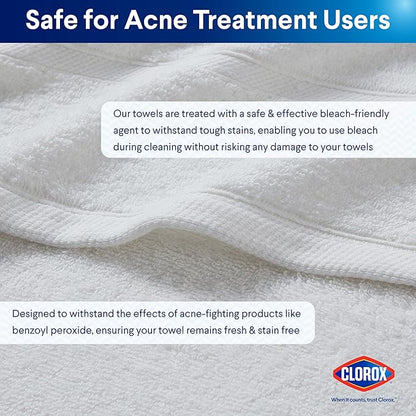 CLOROX Bleach Friendly Towels, Quick Dry, 100% Cotton Bath Towels (30" x 52"), Highly Absorbent Soft Lightweight, Ideal for Everyday Use, Easy to Wash(2 Pack, White)