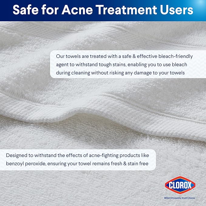 Clorox Bleach Friendly, Quick Dry, 100% Cotton Washcloths (12" x 12"), Highly Absorbent Soft Lightweight, Ideal for Everyday Use, Easy to Wash (12 Pack, White)