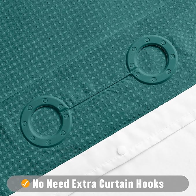 MitoVilla Dark Green Waffle Small Stall Shower Curtain Liner Set 36 x 74, No Hooks Required Half Size Narrow Fabric Cloth Shower Curtain Set with Snap-in Liner for Modern Bathroom Decor, Seaweed Green