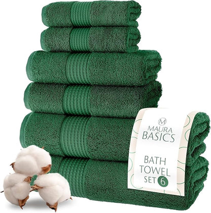 MAURA Basics Bath Towel Sets for Bathroom with Hanging Hook Loops. 2 Bath Towels, 2 Hand Towels, 2 Washcloths, Soft, Durable, Long Lasting and Absorbent Towels Set, Hunter Green
