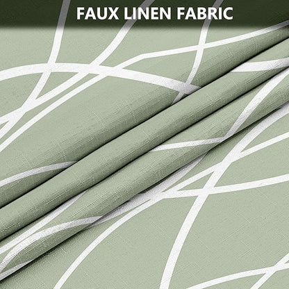 Tititex Morden 140gms Faux Linen Fabric Bath Shower Curtain Set Textured Fabric with Sage White Curve Pattern 72x72 Inch Water Resistant Bathroom Curtains, Weighted Hem & Hooks for Home/Hotel