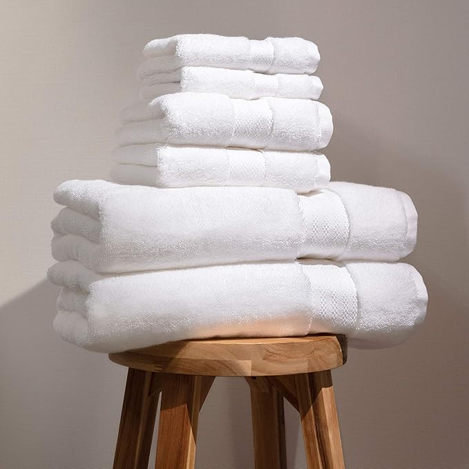 Fabdreams 100% Organic Cotton Bath Towel Set of 6 700 GSM Hotel Premium Plush Absorbent Soft Durable Skin-Friendly Spa Quality Bathroom Comfort with 2 Bath 2 Hand Towels and 2 Wash Cloths White
