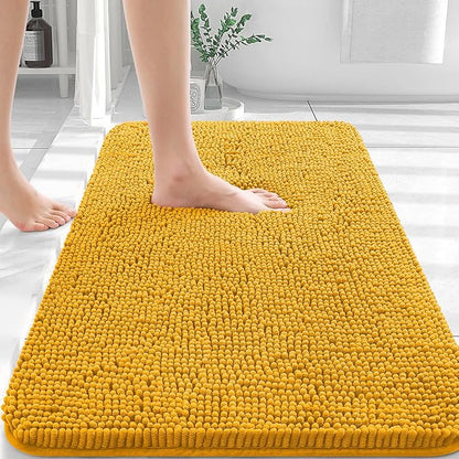 OLANLY Bathroom Rugs 30x20, Extra Soft Absorbent Chenille Bath Rugs, Rubber Backing Quick Dry, Machine Washable Bath Mats for Bathroom Floor, Tub and Shower, Home Decor Accessories, Golden Yellow