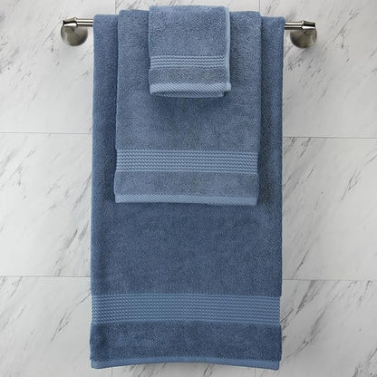 EastNBlue Lara Premium Bath Towel Set 6 Piece - Soft & Highly Absorbent Bathroom Towel Set, 100% Luxury Turkish Cotton, Flannel Bath Towels, 1 Bath Towel, 1 Hand Towel, 4 Washcloths - Navy Blue