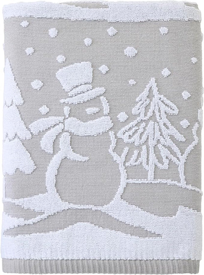 SKL Home Christmas/Winter Scenic Snowmen 100% Cotton Premium Bath Towel, 500 GSM, Soft & Absorbent, Reversible Jacquard, Decorative, Gray