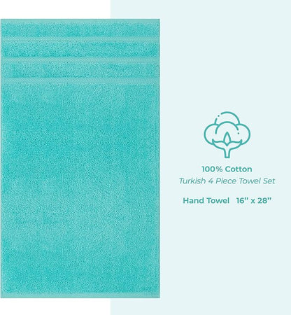 American Soft Linen Luxury Hand Towels for Bathroom, 600 GSM 100% Cotton Turkish 4 Piece Hand Towel Set, 600 GSM Hand Face Towels for Kitchen, Turquoise Blue Hand Towels