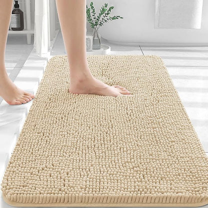 OLANLY Bathroom Rugs 32x20, Extra Soft Absorbent Chenille Bath Rugs, Rubber Backing Quick Dry, Machine Washable Bath Mats for Bathroom Floor, Tub and Shower, Home Decor Accessories, Beige