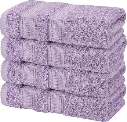 American Soft Linen Salem 100% Cotton Turkish 4 Piece Hand Towels for Bathroom, 600 GSM Soft Absorbent Quickdry Hand Face Towel Set, Lilac