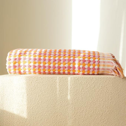 Pom Pom Turkish Bath and Beach Towels - Thick, Soft, Luxurious 100% Turkish Organic Cotton Bubble Weave Towels (Orange, 35 x 67 Bath Size)