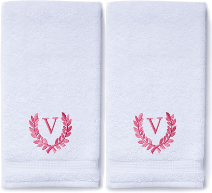 Decorative and Monogrammed Hand Towels for Bathroom Kitchen Makeup | Personalized Gift for Wedding-Bridal | Roman Font Custom Luxury Turkish Towel | Spa Collection, Oversized, 16 X 30 Inch, Set of 2