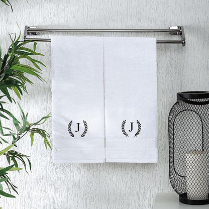 Monogrammed Hand Towels for Bathroom Makeup, Personalized Turkish Cotton Towel with Embroidery, Gift for Weddings, Housewarming, Anniversaries, and Bridal Showers, Set of 2 (Black, Initial J)