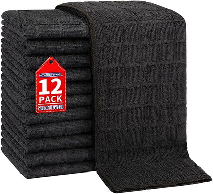 HOMERHYME Salon Towels, 12 Pack Black Hand Towels for Bathroom, 16 by 27 Inches Bulk Quick Dry Absorbent Microfiber Hair Towel, Bathroom Towels for Gym Spa Barber Pedicure Makeup & Beauty