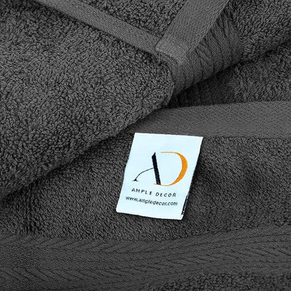 Ample Decor Hand Towel 18 X 28 Inch Pack of 8 600 GSM 100% Cotton,Oeko Tex Certified Soft Absorbent Thick Durable Premium Quality, for Hotel, Bathroom, Spa, Daily Use,Gym -Machine Washable -Grey