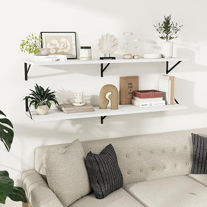 Dreamland Floating Shelves for Wall, 12 Inch Deep Floating Shelves Set of 2, 55W x 12D Large Wall Shelf with Sturdy Metal Brackets for Living Room, Bathroom, Bedroom and Kitchen, White