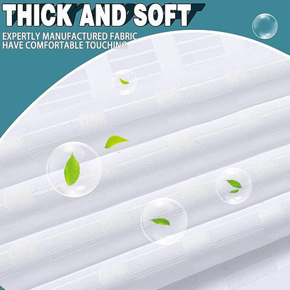 Conbo Mio Extra Long No Hook Shower Curtain with Snap in Liner Set, Hotel Luxury White Shower Curtains for Bathroom with See Through Top Window, Waterproof, Washable 71W x 84H