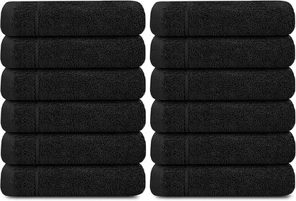 Tens Towels Pack of 12 Washcloths, 12 x 12 Inches, Lighter Weight, Quick to Dry, Super Soft & Absorbent, Gentle Face Towels, Hotel Quality, Perfect for Bathroom, Gym, Spa (Black, 12 Pack)