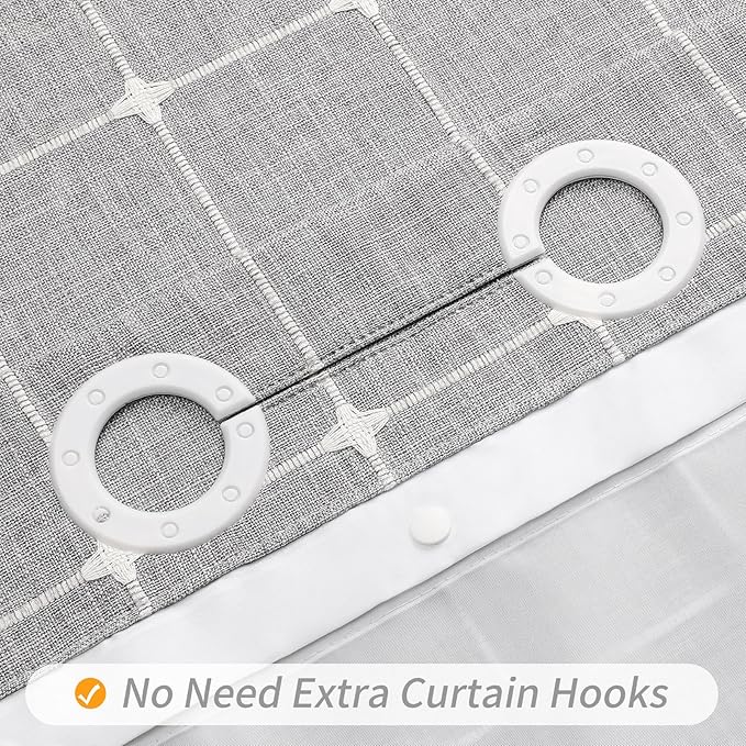 MitoVilla No Hooks Needed Boho Farmhouse Shower Curtain with Snap-in Liner, Cotton Linen Fabric Shower Curtains with Tassels for Rustic Neutral Bathroom Decor, Grey, 72 x 74
