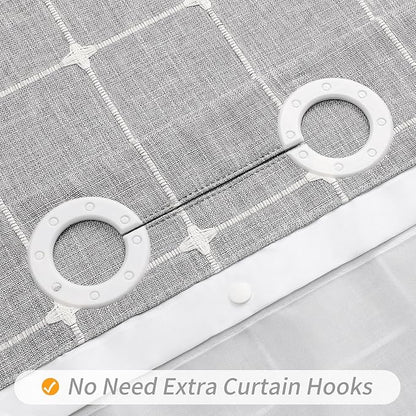 MitoVilla No Hooks Needed Boho Farmhouse Shower Curtain with Snap-in Liner, Cotton Linen Fabric Shower Curtains with Tassels for Rustic Neutral Bathroom Decor, Grey, 72 x 74