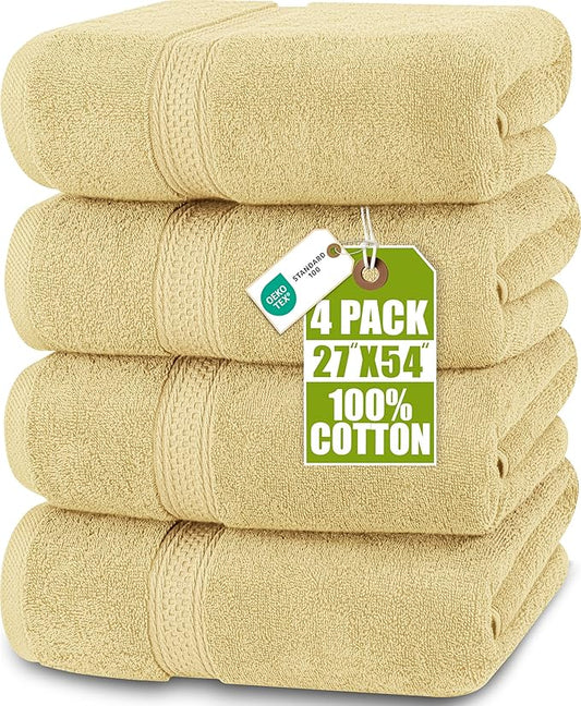 Utopia Towels 4 Pack Premium Bath Towels Set, 27 by 54 Inches, 100% Ring Spun Cotton 600GSM, Lightweight and Highly Absorbent Quick Drying Towels, Perfect for Daily Use, Beige