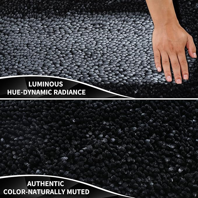 Yimobra Chenille Bathroom Rugs Non Slip, Extra Thick Soft Absorbent Bath Rug, Machine Washable Quick Dry Bath Mat for Bathroom Floor, Tub and Shower, Home Decor Accessories, 24x17, Black