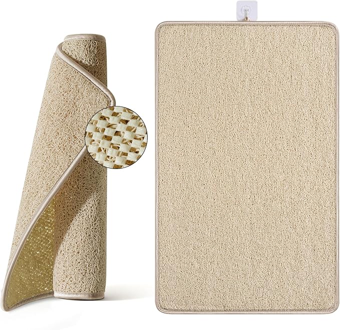 Non Slip Shower Mat Bathtub Mat 20x32 Inch, Quick Dry Bath Mat with Drain, Soft PVC Imitation Loofah Foot Scrubber Bath Mats for Bathroom Tub Shower Floor, Hangable & Hook Included, Beige