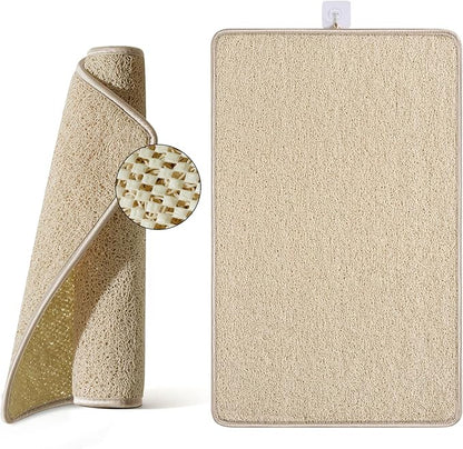 Non Slip Shower Mat Bathtub Mat 20x32 Inch, Quick Dry Bath Mat with Drain, Soft PVC Imitation Loofah Foot Scrubber Bath Mats for Bathroom Tub Shower Floor, Hangable & Hook Included, Beige