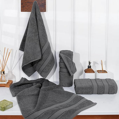 American Soft Linen Salem 100% Cotton Turkish 4 Piece Hand Towels for Bathroom, 600 GSM Soft Absorbent Quickdry Hand Face Towel Set, Dark Gray