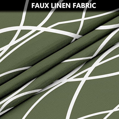 Tititex Morden140gms Faux Linen Fabric Bath Shower Curtain Set Textured Fabric with Olive White Curve Pattern 72x72 Inch Water Resistant Bathroom Curtains, Weighted Hem & Hooks for Hotel/Home