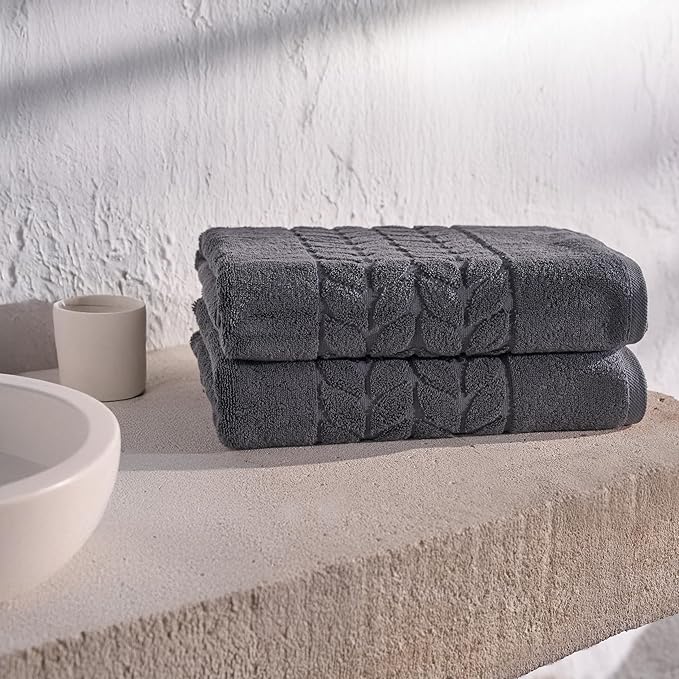 BAGNO MILANO Organic Turkish Cotton Bath Towels, Luxury Jacquard Collection, Certified Organic Highly Absorbent, Soft-Plush Towel Set (Charcoal, 2 Pcs Bath Towel Set)