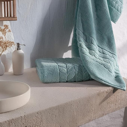 BAGNO MILANO Organic Turkish Cotton Bath Towels, Luxury Jacquard Collection, Certified Organic Highly Absorbent, Soft-Plush Towel Set (Mint, 4 Pcs Hand Towel Set)