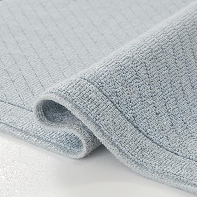 Arkwright 100% Cotton Bathroom Rug - High Absorbent Stylish Textured Woven Design Bath Mat, Slip Resistant Backing for Shower and Bathtub Floor, 24x36 in - Blue