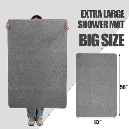 HOMBYS 58 x 32 Extra Large Shower Mat for Shower Stall Tub, Non Slip Bath Mat Bathroom Accessories, PVC Loofah Mats for Shower and Bathroom, Quick Drying, (Grey, 58"x32")