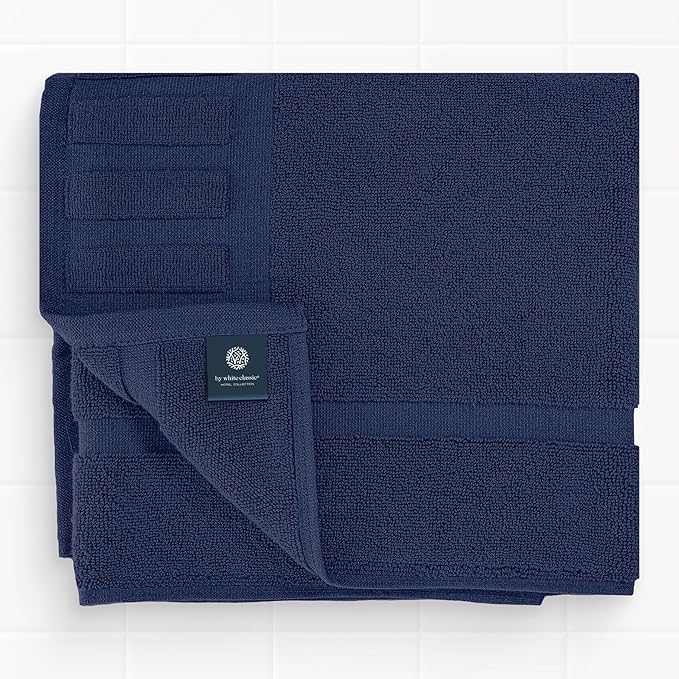 White Classic Luxury Bath Mat Floor Towel Set - Absorbent Cotton Hotel Spa Shower/Bathtub Mats [Not a Bathroom Rug] 22"x34" | 2 Pack | Navy Blue