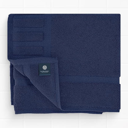 White Classic Luxury Bath Mat Floor Towel Set - Absorbent Cotton Hotel Spa Shower/Bathtub Mats [Not a Bathroom Rug] 22"x34" | 2 Pack | Navy Blue