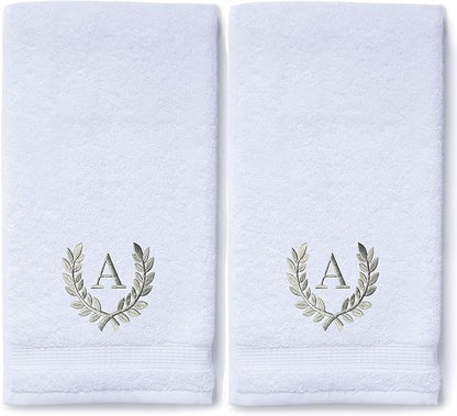 Decorative and Monogrammed Hand Towels for Bathroom Kitchen Makeup | Personalized Gift for Wedding-Bridal | Roman Font Custom Luxury Turkish Towel | Spa Collection, Oversized, 16 X 30 Inch, Set of 2
