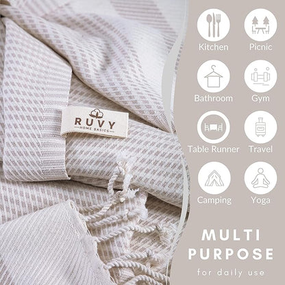 Ruvy Home Basics Turkish Hand Towels for Bathroom Set of 2 | 18"x40", Cotton | Decorative Towel for Bathroom, Kitchen, Dishcloth, Tea, Yoga, Face, Gym - Beige