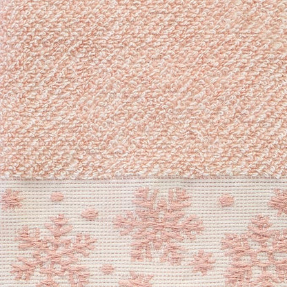 SKL Home Christmas/Winter Heather Snowflake 100% Cotton Premium 2-Piece Hand Towel Set, 500 GSM, Soft & Absorbent Jacquard, Decorative for Bath/Kitchen/Bar, Blush Pink