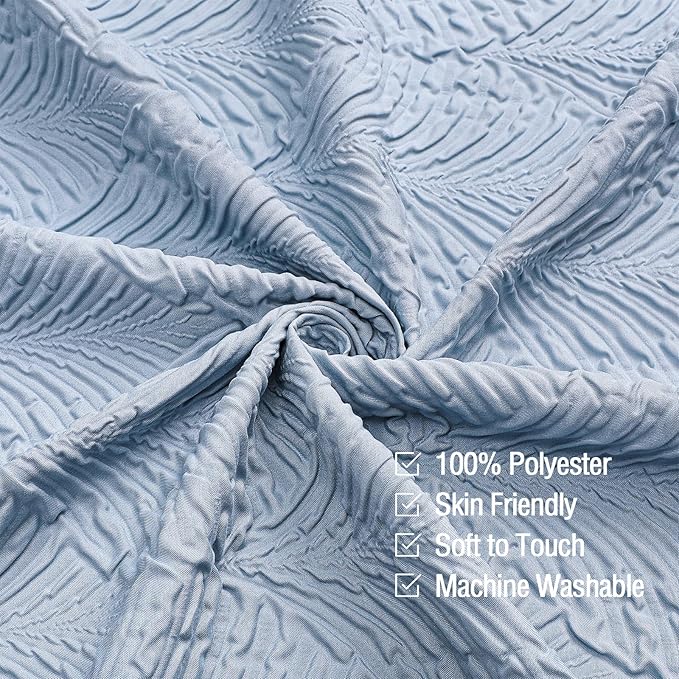 Gibelle Fog Blue Shower Curtain for Bathroom, 3D Embossed Textured Fabric Shower Curtain, Modern Farmhouse Chic Soft Cloth Shower Curtain Set with Hooks, 72x72