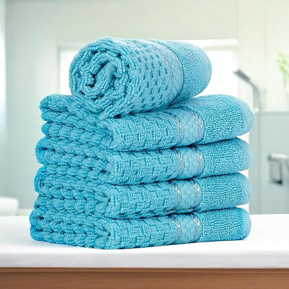 Ample Decor Sky Blue Wash Cloth Set of 5 100% Cotton - Quick Dry, Highly Absorbent, Popcorn Textured - Mulaayam Collection - 12 X 12 Inch
