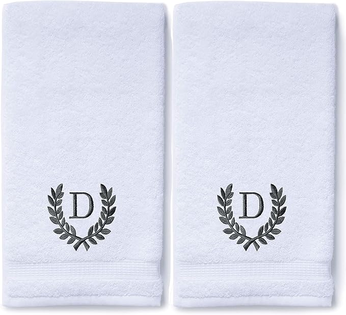 Decorative and Monogrammed Hand Towels for Bathroom Kitchen Makeup | Personalized Gift for Wedding-Bridal | Roman Font Custom Luxury Turkish Towel | Spa Collection, Oversized, 16 X 30 Inch, Set of 2