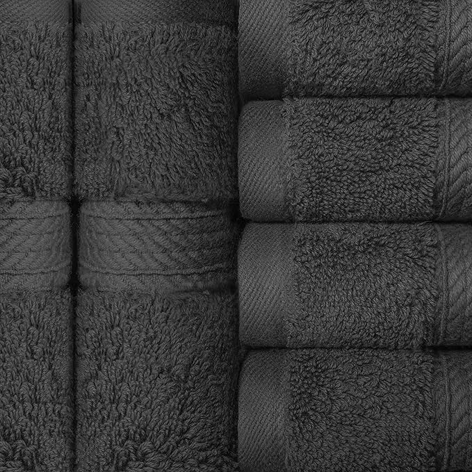 BLUENILEMILLS BNM Egyptian Cotton 6-Piece Towel Set, Includes 6 Face Towels, Attached Loop for Easy Hanging and Storage, Hotel Quality, Perfect for Bathroom, Gym, Shower Space, or Spa, Charcoal